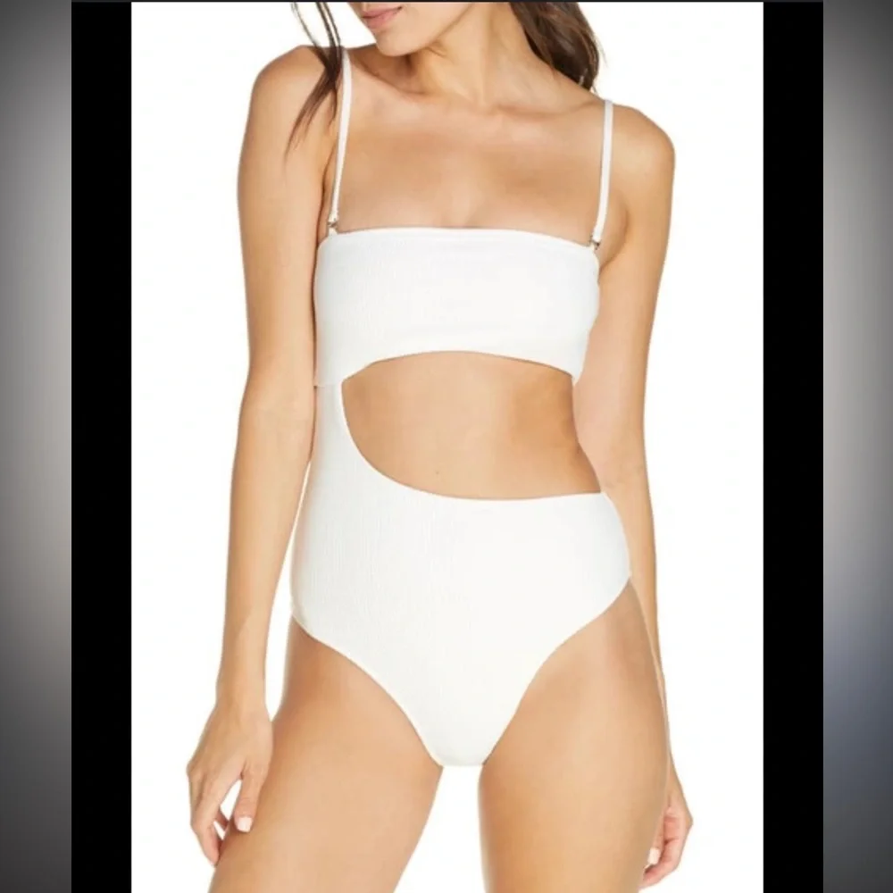 Frankie's Bikinis Cream Ribbed One-Piece
